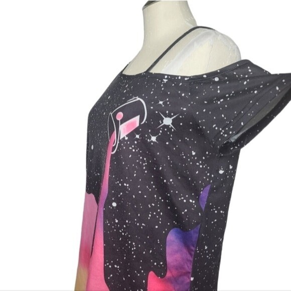 Shein Galaxy Paint Spill Short Sleeve Cold Shoulder Shirt 8/10 - Picture 5 of 9